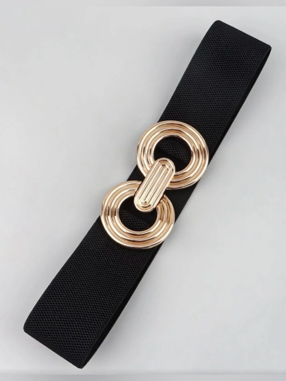 Gold Buckle Black Elastic Waist Belt - Women's Accessory